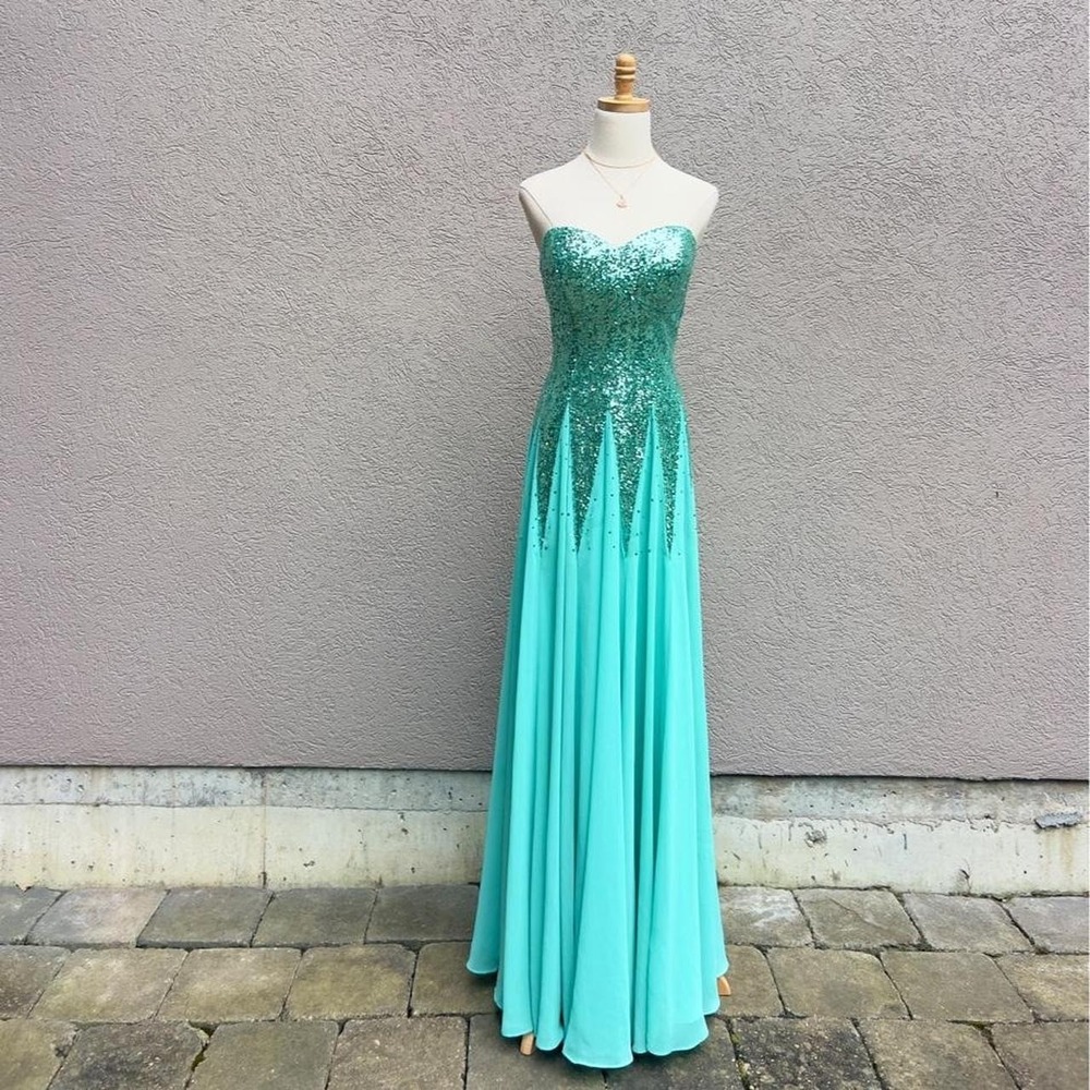 Vintage Y2K Aqua Sequin Sweetheart Prom Dress Sz 13/14 B. Smart Formal Mermaid